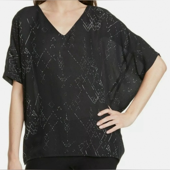 Eileen Fisher Black & White Marrakesh Printed Silk Tencel V-neck Blouse Size S - Picture 1 of 13